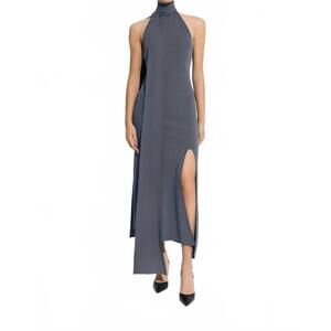 NEW LAPOINTE matte viscose halterneck dress in gray blue